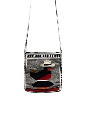 Handmade Wool Mexican Mini Crossbody Bag Gray One Size Coastal Festival Hippie thumbnail 4