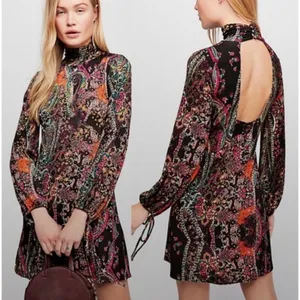 Free People All Dolled Up Open Back Long Sleeve Floral Paisley Mini Dress Size M thumbnail 2