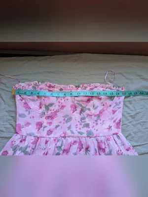 Storia Sleeveless Floral Sweetheart Midi Dress Large Pink/Green thumbnail 5