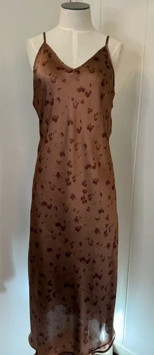 Dress Forum Brown Printed Satin Slip Dress adjustable straps Sz S thumbnail 1