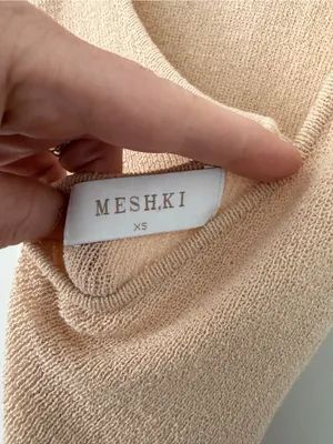 Meshki Maxine Sheer Knit Sleeveless Low Back Fitted Maxi Dress Tan Wheat XS thumbnail 9