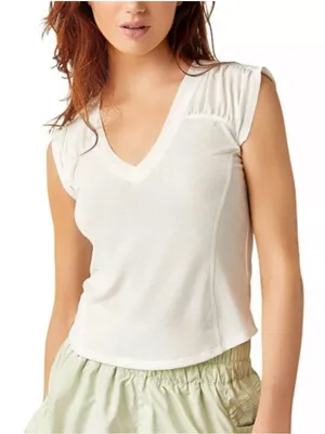 Free People Movement True North V-Neck Ruched Top Size Small thumbnail 1