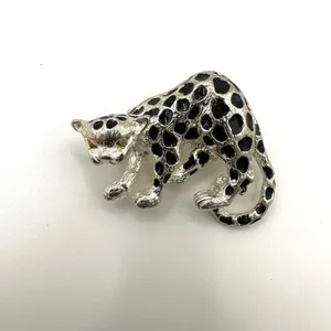 Silver tone and black jaguar brooch thumbnail 2