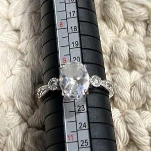 CZ Silver Engagement Ring Size 10 thumbnail 4