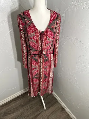Reba Red & Brown Boho Tie-Front Long-Sleeve Midi Dress thumbnail 5
