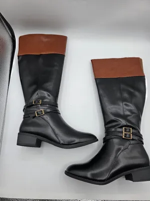 SO Trixie Womens Two Tone Black Brown Riding Knee Boots Size 6 Wide Calf NEW thumbnail 7
