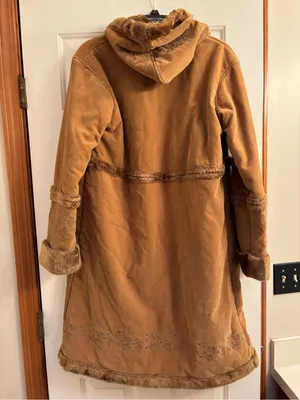 Vintage Faux Suede and Sherling Embroidered Hooded Coat thumbnail 2
