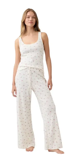 Gap Women’s Pajama Set, Wide Leg Pants And Tank Top, Cream Pink, Size Large, NEW thumbnail 1