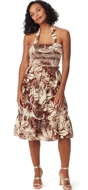 Sam Edelman Jennie Halter Dress Postcard Paradise Sorrel Horse Brown Floral‎ M thumbnail 1
