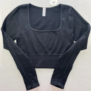 Aerie New Offline Seamless Square Neck Cable Long Sleeve Crop Top Size Large thumbnail 17