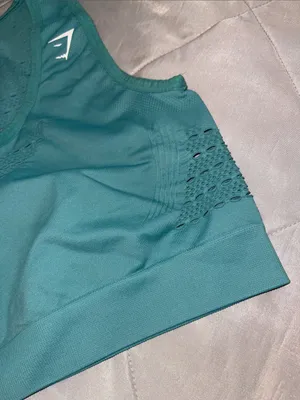 Gymshark Seamless Teal Crop Tank • Mesh Ventilation • Women’s M • Athleisure thumbnail 4