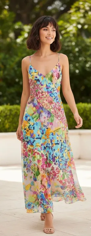 Anthropologie Vibrant Floral Maxi Dress size xsp and LP thumbnail 1