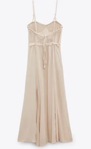 ZARA NWT Long Strappy Maxi Dress in Sand thumbnail 6