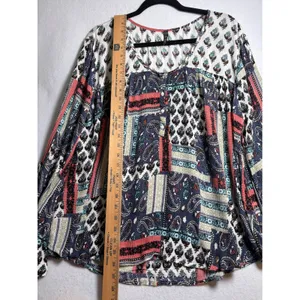 Massini Womens Large Patchwork Paisley Bell Sleeve Boho Peasant Blouse Top thumbnail 8