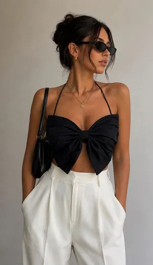 ZARA | Black Bow Front Halter Crop Top | XS thumbnail 1