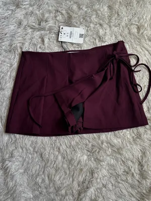 Bershka Burgundy Women’s Pleated Mini Skirt/Short with Side Bow Detail‎ Size M thumbnail 7