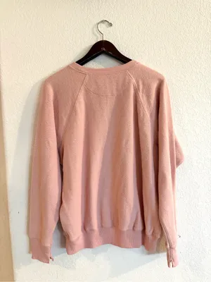 NWT AERIE Womens Top Pink Raglan Diagnal Weave Long Sleeve Pull Over Size Medium thumbnail 2