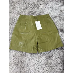 Women Faux Leather Shorts Olive Green High Waist Pleated Shorts Size 3XL NWT thumbnail 8