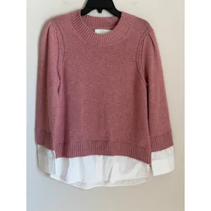 Brochu Walker Layered Look Cashmere Sweater Womens L Pink White Crewneck thumbnail 2