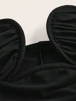 SheIn Silquee Solid Ruffle Bodycon Strapless Dress thumbnail 3