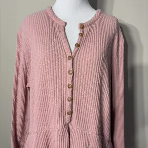 Free People Beach‎ Babydoll Tunic Top Small Pink Ribbed Oversized Flowy Boho S thumbnail 5