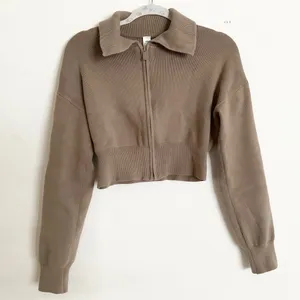 Alo Yoga Scholar Knit Cropped Full Zip Jacket Light Cocoa XS thumbnail 1