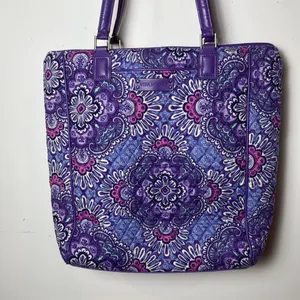 Vera Bradley Crosstown Tote Shoulder Bag Purple Lilac Tapestry Retired Pattern thumbnail 2