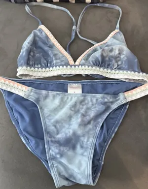 Xhilaration Light Blue Crochet Trim Tie-Dye Bikini Set thumbnail 1