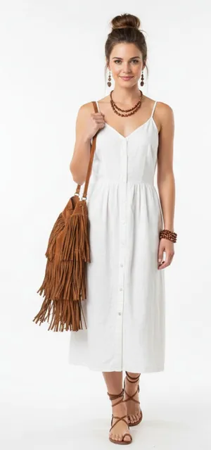 Linen Blend White Sleeveless Button Front Midi Dress From A New Day S thumbnail 1