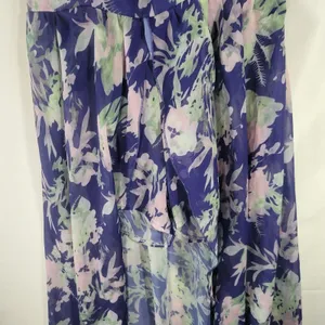 Floral Halter Romper Maxi Dress High Low Built In Shorts Purple Pink Size M thumbnail 3