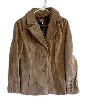 Wilsons Leather Women's Vintage Suede Blazer Jacket‎ Tan Brown Large thumbnail 1