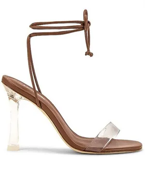 Larroudé Gloria Sandal In Caramel Leather and Vinyl Sz 8.5 thumbnail 1