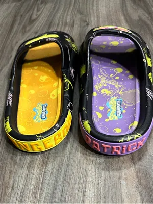Ground up SpongeBob & Patrick Black Slide Sandals - Fun Yellow & Purple Insole. thumbnail 5