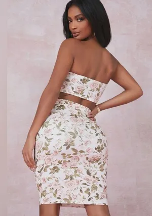 Two piece Floral Print Tube Top and Skirt Set sz small thumbnail 4