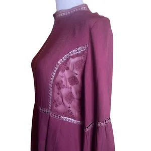 Sage The Label Mini Dress Womens S Burgundy Excellent Boho Lace Embroidered thumbnail 5