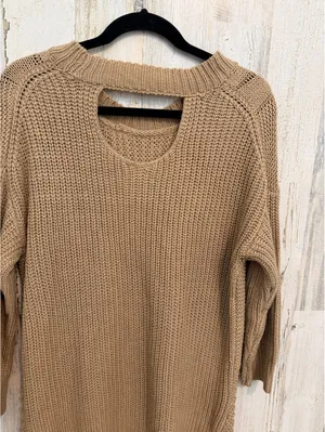Tan Cable Knit Cutout Back Sweater Tunic Open Knit Size 11-13 thumbnail 9