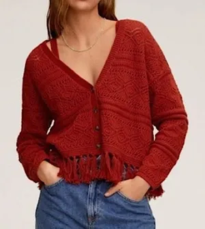MNG  Openwork Crochet Fringe Boho Knit  sweater thumbnail 1