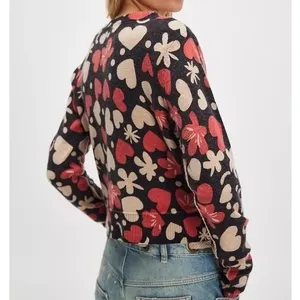 NWT!! FREE PEOPLE Nocturnal Patterned Cardi Black Retro Combo Hearts Floral XS thumbnail 7