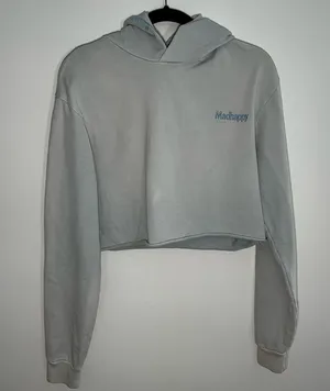 Madhappy cropped blue grey sweatshirt hoodie Raw hem Stiching medium thumbnail 1