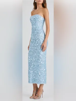 NEW HELSI Leslie Sequin ICY BLUE Column Gown Sz S thumbnail 3