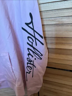 Hollister Light Pink French Terry Hoodie with Black Script Large thumbnail 2