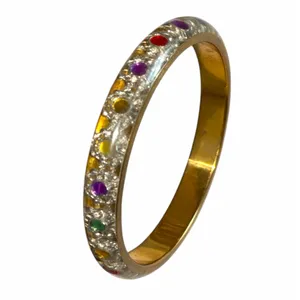 Vintage 1950s Lucite Confetti Bangle Bracelet Multicolor Rhinestone Brass Cuff thumbnail 3
