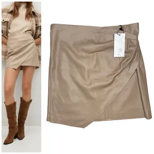 Mango Faux Leather Wrap Skirt NWT Size S Beige Draped Asymmetrical Mini Skirt thumbnail 2