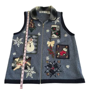 Vintage OHI Ugly Christmas Sweater Vest Patchwork Granny Cottage Womens Medium thumbnail 4