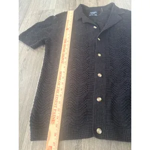 Abercrombie & Fitch Navy Chevron Pointelle Knit Button Up Sweater Polo M thumbnail 3