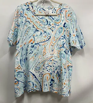 Chico's paisley v-neck tee t-shirt womens Size 3 (XL) blue short sleeve beach thumbnail 1