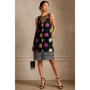Maeve Anthropologie‎ Polka Dot Metallic Shift Dress Size Small Mod Art Deco thumbnail 6