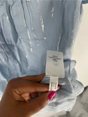 Express NWT Metallic Stripe Flutter Sleeve Pintuck Blouse Blue Size M thumbnail 7