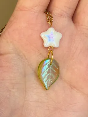 Handmade quality Czech glass star & leaf fairy statement cottage necklace🍃 thumbnail 5