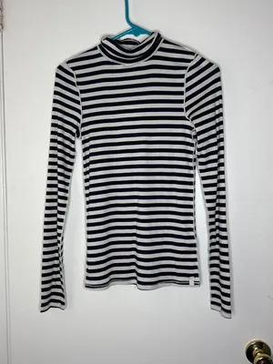NWT Free People We The Free Good Good Stripe Turtleneck Top - Black Combo Size S thumbnail 1